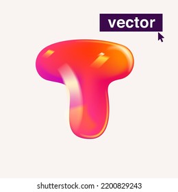 Letter T logo realistic 3D design in cartoon balloon style. Vector illustration. Perfect for cute banner, glossy design posters, multicolor icons, vibrant advertising.