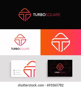 Letter T logo rhombus linear sign vector design with brand business card.