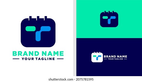 LETTER T LOGO SCHEDULE APP NEGATIVE SPACE EDITABLE