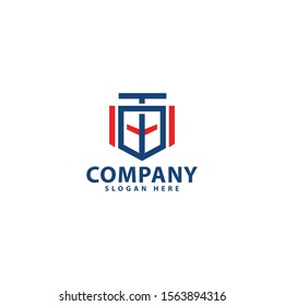 letter T logo with the shape of the letter T along with a strong shield and stripes that make it more elegant masculine colors make this design. unique, modern, simple.