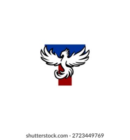 Logotipo de la letra T en forma de ave fénix en ascenso. Símbolo de Vector audaz para renacer, fortaleza, seguro y marca de empresa de inversión