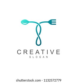 Letter T Logo With Spoon And Fork In Twisted Shape, Restaurant Logo,