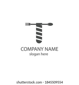 Letter T logo, spoon and fork, vector design template