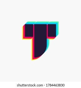 Letter T logo with stereo effect. Vibrant glossy colors font perfect to use in any disco labels, dj logos, electromusic posters, bright identity, etc.