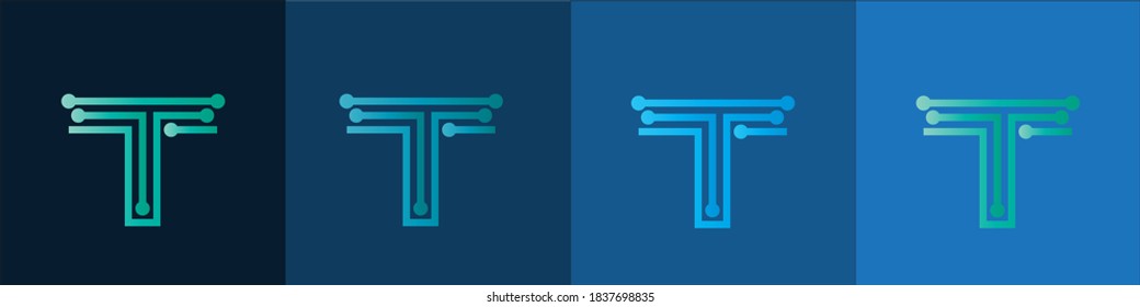  Letter T logo, Technology and digital abstract dot connection