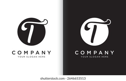 letter t logo template in black and white color. Modern trendy initial luxury t letter logo design with circle shape. Modern unique creative t logo design vector template.