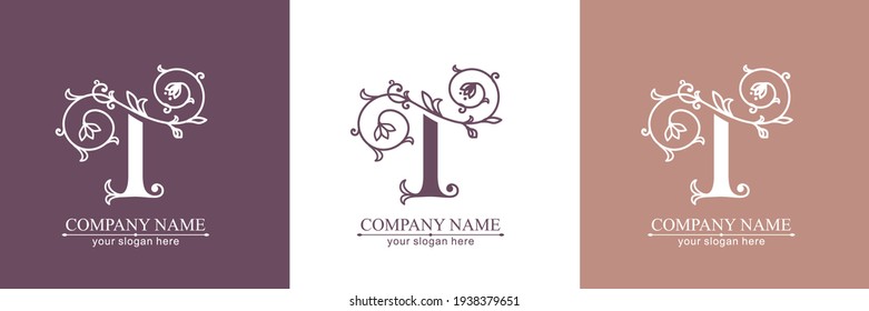 Plantilla de logotipo de la letra T. Monnograma, delicado diseño floral. Logo personal. Diseño de vectores.