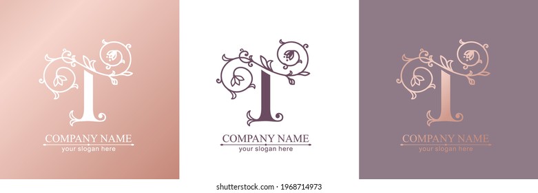 Letter T logo template. Monnogram, delicate floral design. Personal logo. Vector design.