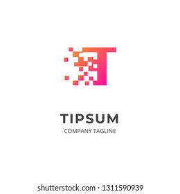 Letter T logo template with soft gradient color. Creative logo with pixel dot design style. Can be use as symbol and icon for your business identity.