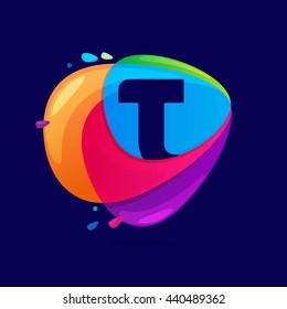 Letter T logo in triangle intersection icon. Colorful vector design for app icon, corporate identity, card, labels or posters.