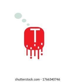 Tipo de logotipo de la letra T en la ilustración de diseño de color rojo, en el estilo de sangre