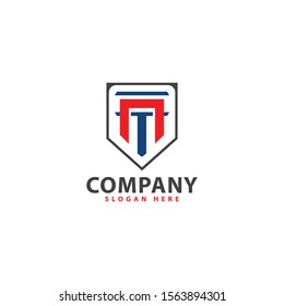 letter T logo with a unique T shape and shield and color that is a masculine combination makes this design. unique, modern, simple.