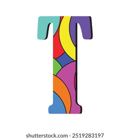 Arte vectorial de logotipo de letra T. Vector de diseño de letra "T" de colores Abstractas. Ilustración vibrante y artística de la letra "T" con colores brillantes y audaces en un estilo moderno y geométrico. Vector de diseño de icono de letra T.