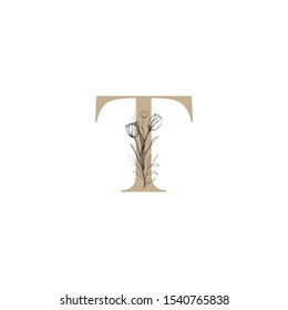 Letter T logo vector design template with floral element. Feminine and classy style vector design perfect for company logo,wall art print,business sign,branding and identity,etc. 