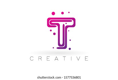 Letter T logo. Vector Design with Dots
