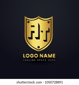 Letter A and Letter T Logo Vector with Gold Emblem Shield Design.