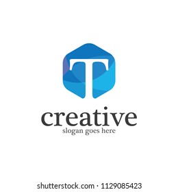 Letter T logo vector. Modern stylized colorful hexagon logo alphabet.