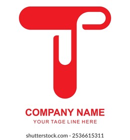 LETRA T LOGO VECTOR CON LÍNEA ROJA