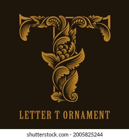 Letter T logo vintage ornament style