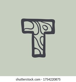 Letter T logo with waves line pattern. Perfect font for water or desert design, landscape print, travel card and ecology concepts, etc.