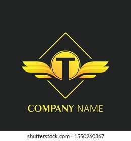 letter T logo with wings design element concept
