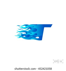 letter T logo,fire fast speed,blue