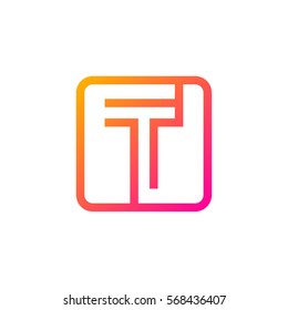 Letter T logo,Rounded rectangle shape symbol,Digital,Technology,Media,Pink and Yellow color