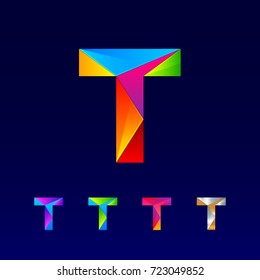 Letter T logotype design set made of 3d,Origami, Geometric and Polygon with Glossy colorful and gradient, Rainbow Vibrant Colors for your Corporate identity vector design template