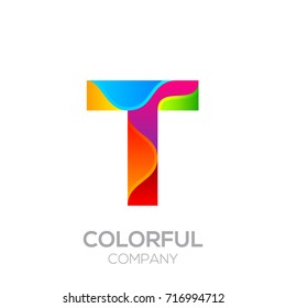 Letter T logotype made of stripes with Glossy colorful and gradient, Rainbow Vibrant Colors for your Corporate identity vector design template