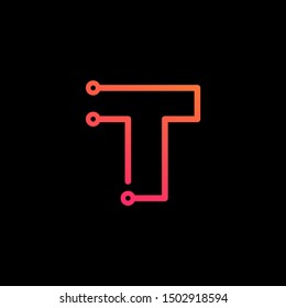 Letter T logotype monoline Technology, digital, electronics, chip, connection concept. Modern Logo Technology for Business. Logotypes of Digital combining with circuit . - vector