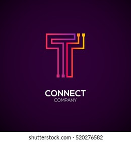 Letter T logotype Purple and Orange color,Technology and digital abstract dot connection vector logo