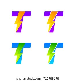 Letter T logotype set with Thunder Electric logo, Energy, Power, Flash, Lighting Bolt colorful concept for your Corporate identity vector design template