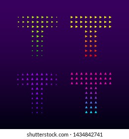 Letter T logotype with Triangle shapes, Growing Arrow Up symbol, Play Media Multimedia sign, Next Forward Express and Logistic logo, Digital and Technology icon for your Business Corporate identity