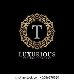 letter T luxurious decorative flower mandala art initials vector logo design for wedding, spa, hotel, beauty care