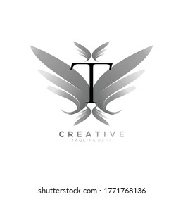 Letter T Luxury Black Thin Wing Logo Template