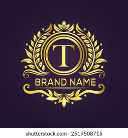 Letter T luxury gold logo concept