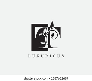Letter T Luxury Logo. Black and White T With Classy Leaves Shape design perfect for fashion, Jewelry, Beauty Salon, Cosmetics, Spa, Hotel and Restaurant Logo. 