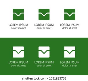 Letter T M in square form like box, bag, letter. Sign for your company style. Rounded and right angles. Vector set