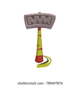 Letter T made of big steel hammer with wooden handle. English alphabet, ABC. Detailed font in flat style. Cartoon vector design for mobile app or poster