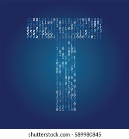 Letter T made from binary code data