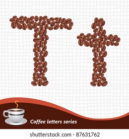 Letter T made of coffee beans vector set