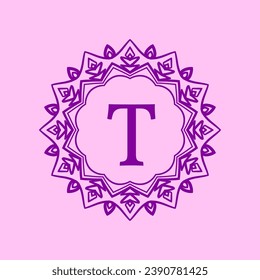 letter T mandala elegant circular border initial vector logo design