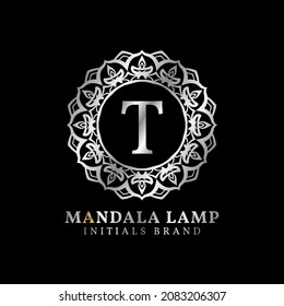 letter T mandala lamp initials decorative vector logo design for wedding, spa, hotel, beauty care