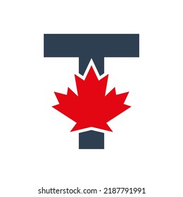 Letter T Maple Leaf Logo Template Symbol Of Canada. Minimal Canadian Logo Business And Company Identity