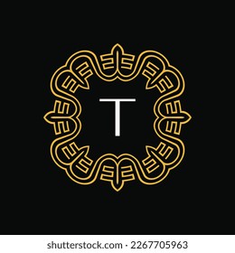 letter T medallion emblem initial circle badge logo