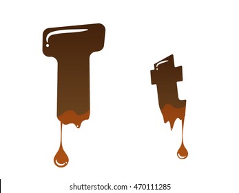 Letter T with melted chocolate theme on white background