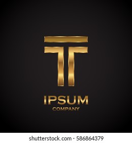 Letter T with metallic texture,3d Glossy, metal texture, Gold, steel and realistic shadow for logo