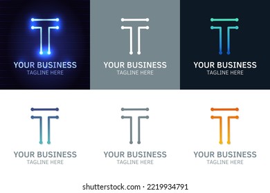 Letter T minimal logo icon design. Vector template graphic elements. Technology, digital interfaces, hardware and engineering concepts. Graphic made of circuits