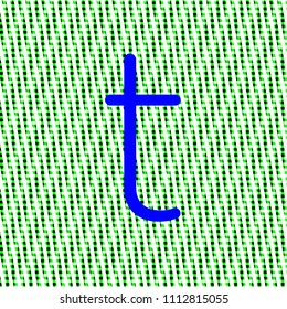 letter t minuscule bright blue color, intense on green texture with woven look in editable vector