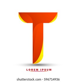 Letter T . Modern concept. elegant and simple typographic .Twisted orange and gold